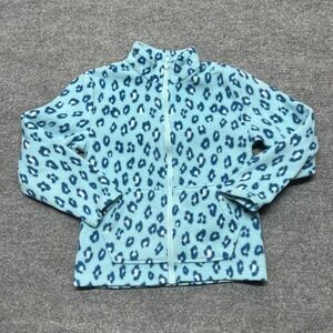 Eddie Bauer Jacket Kids Medium 10/12 Blue Leopard Fleece Full Zip Pockets Warm